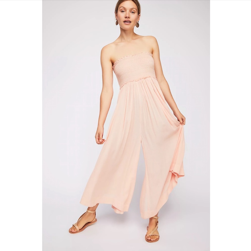 Pink Strapless Flowy Jumpsuit